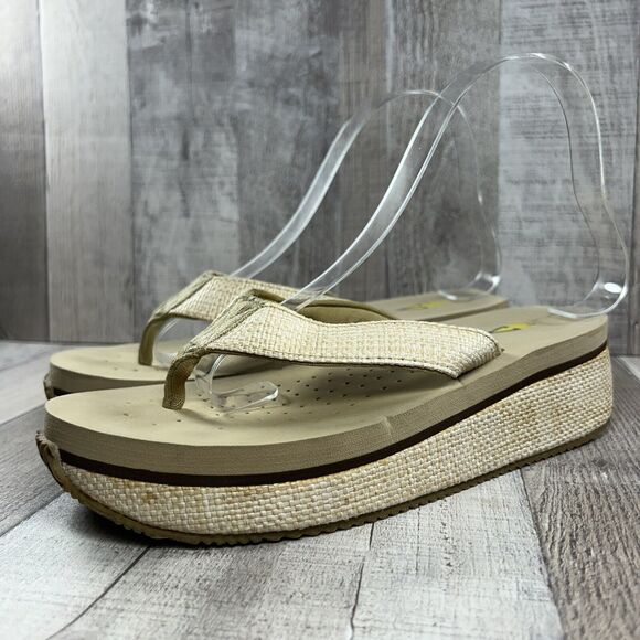 Volatile Women's Island Wedge Platform Sandals Raffia Thong Flip Flop Tan Size 8 - Picture 1 of 16